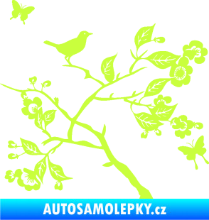 Samolepka Interiér 005 pravá  větvička s ptáčkem a motýlky limetová