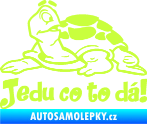 Samolepka Jedu co to dá! 001 levá nápis se želvou limetová