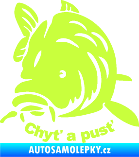 Samolepka Kapr 003 chyť a pusť limetová