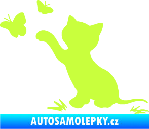 Samolepka Kočka 037 levá s motýlky limetová