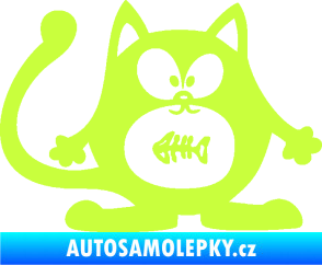 Samolepka Kočka 042 pravá s rybou v bříšku limetová