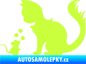 Samolepka Kočka s myší 002 levá limetová
