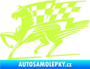 Samolepka Kůň racing 001 levá se šachovnicí limetová