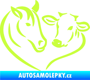 Samolepka Kůň s kravičkou v srdíčku levá láska ke zvířatům limetová