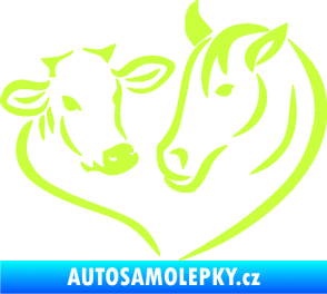 Samolepka Kůň s kravičkou v srdíčku pravá láska ke zvířatům limetová