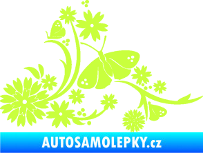 Samolepka Květina dekor 007 levá motýl s květy limetová