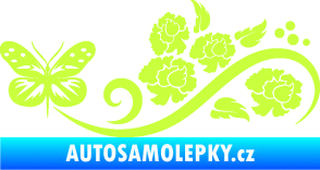 Samolepka Květina dekor 015 levá s motýlem limetová