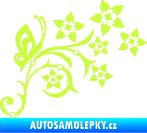 Samolepka Květina dekor 047 pravá s motýlem limetová
