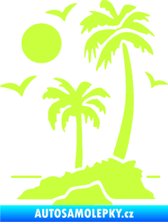 Samolepka Ostrov 002 levá palmy a moře limetová
