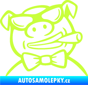Samolepka Prase 005 pravá s doutnikem limetová