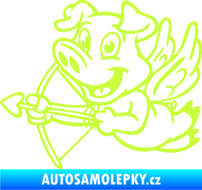 Samolepka Prase 005 levá s křídly a lukem limetová