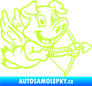 Samolepka Prase 005 pravá s křídly a lukem limetová