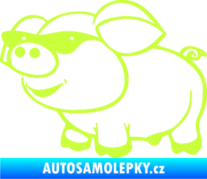 Samolepka Prase 006 levá frajer v brýlích limetová