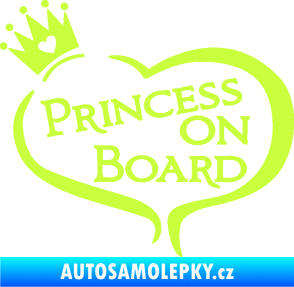 Samolepka Princess on board nápis s korunkou limetová