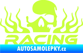Samolepka Racing nápis s lebkou levá limetová
