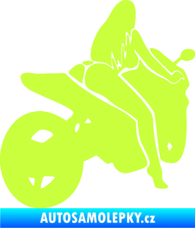Samolepka Sexy žena na motorce pravá limetová