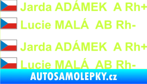 Samolepka Vlajka ČR se jménem a krevní skupinou limetová