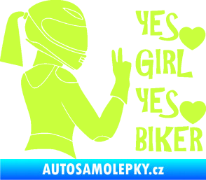 Samolepka Yes girl, yes biker motorkářka limetová