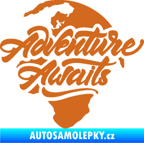 Samolepka Adventure Awaits dobrodružství čeká nápis se zeměkoulí oříšková