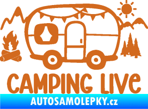 Samolepka Camping live 001 levá cestování v karavanu oříšková