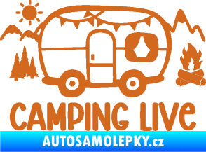 Samolepka Camping live 001 pravá cestování v karavanu oříšková