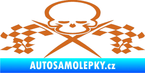 Samolepka Champion 001 lebka se šachovnicovou vlajkou oříšková