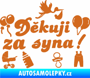 Samolepka Děkuji za syna nápis dítě v autě oříšková