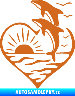 Samolepka Delfíni 002 levá západ slunce oříšková