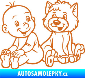 Samolepka Dítě v autě 087 levá chlapeček s pejskem oříšková