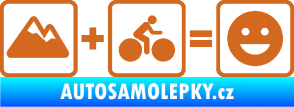 Samolepka Hory + kolo = veselý smajlík cyklista na horách oříšková