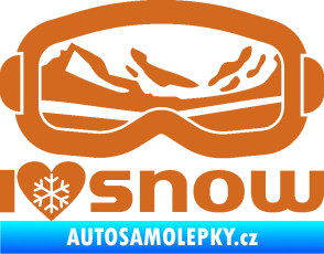 Samolepka I love snow nápis s brýlemi oříšková