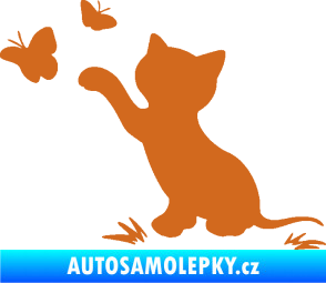 Samolepka Kočka 037 levá s motýlky oříšková
