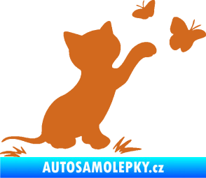 Samolepka Kočka 037 pravá s motýlky oříšková
