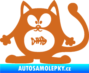 Samolepka Kočka 042 levá s rybou v bříšku oříšková