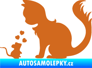 Samolepka Kočka s myší 002 levá oříšková