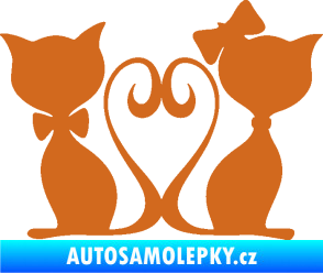 Samolepka Kočky love 002 levá spletené ocásky oříšková