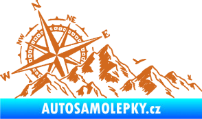 Samolepka Krajina hory 043 levá s kompasem oříšková