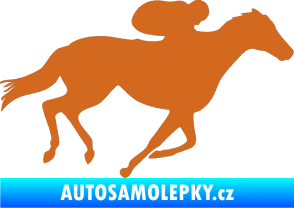 Samolepka Kůň 027 pravá závodí s jezdcem oříšková