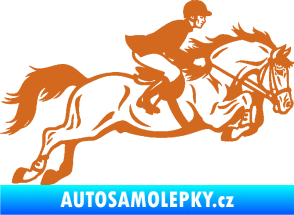 Samolepka Kůň 059  pravá jezdec na koni parkur oříšková