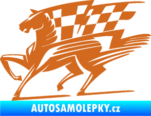Samolepka Kůň racing 001 levá se šachovnicí oříšková