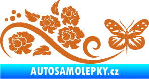 Samolepka Květina dekor 015 pravá s motýlem oříšková