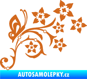 Samolepka Květina dekor 047 pravá s motýlem oříšková