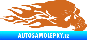 Samolepka Lebka 050 pravá v plamenech oříšková