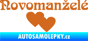 Samolepka Novomanželé 001 nápis se srdíčky oříšková