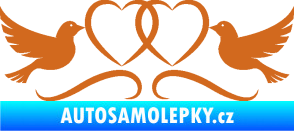 Samolepka Novomanželé 002 holubičky se srdíčky oříšková