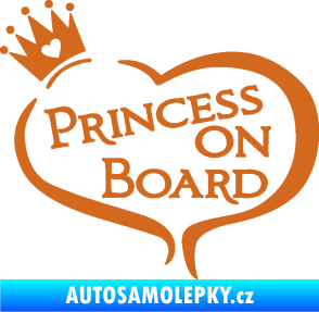 Samolepka Princess on board nápis s korunkou oříšková