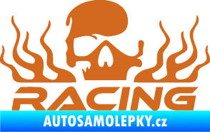Samolepka Racing nápis s lebkou pravá oříšková
