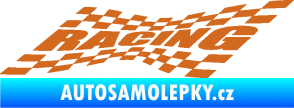 Samolepka Racing nápis v šachovnici oříšková
