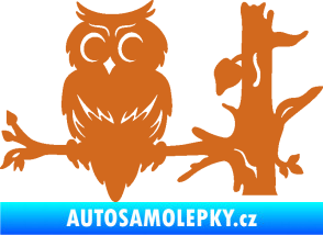 Samolepka Sova 005 levá na větvi oříšková