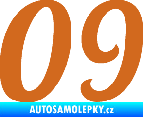 Samolepka Startovní číslo 09 typ 3  oříšková